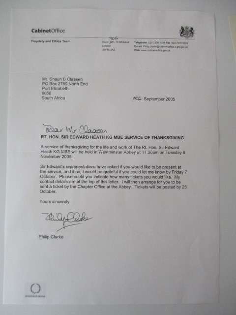 AUTOGRAPHED / SIGNED - SIR EDWARD HEATH  FORMER PRIME MINISTER OF ENGLAND