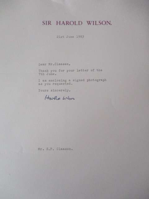 AUTOGRAPHED / SIGNED - HAROLD WILSON FORMER PRIME MINISTER OF ENGLAND