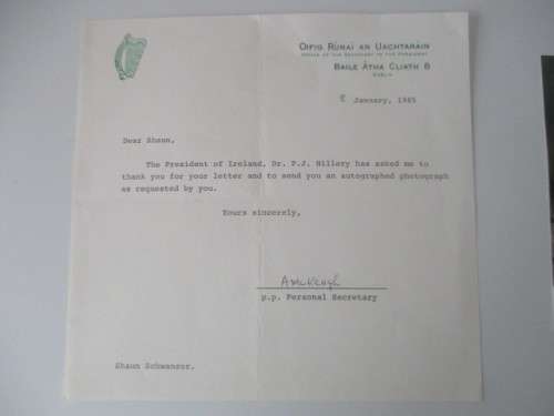 AUTOGRAPHED / SIGNED DR PATRICK HILLERY FORMER IRELAND PRESIDENT