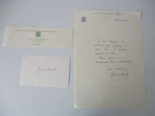 AUTOGRAPHED / SIGNED SIR EDWARD HEATH AND PRINTED LETTER FOR UK PRIME MINISTER
