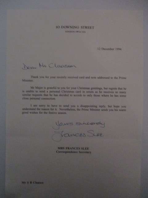 AUTOGRAPHED / SIGNED - SIR JOHN MAJOR  THANK YOU CARD FORMER UK PRIME MINISTER