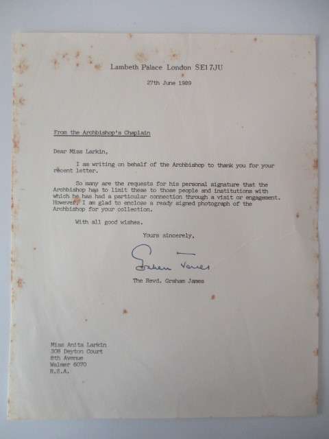 PRINTED AUTOGRAPH ARCHBISHOP OF CANTERBURY ROBERT ALEXANDER MARRIED DIANA!!!!