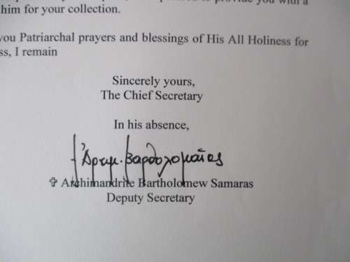 AUTOGRAPHED / SIGNED HIS HOLINESS BARTHOLOMEW ECUMENICAL PATRIARCH ARCHBISHOP