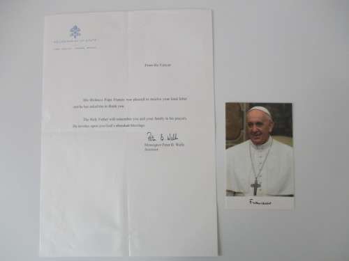 PRINTED AUTOGRAPH THE POPE FRANCIS AND LETTER