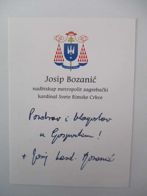 PRINTED  AUTOGRAPH JOSIP BOZANIC  CARDINAL OF CROATIA