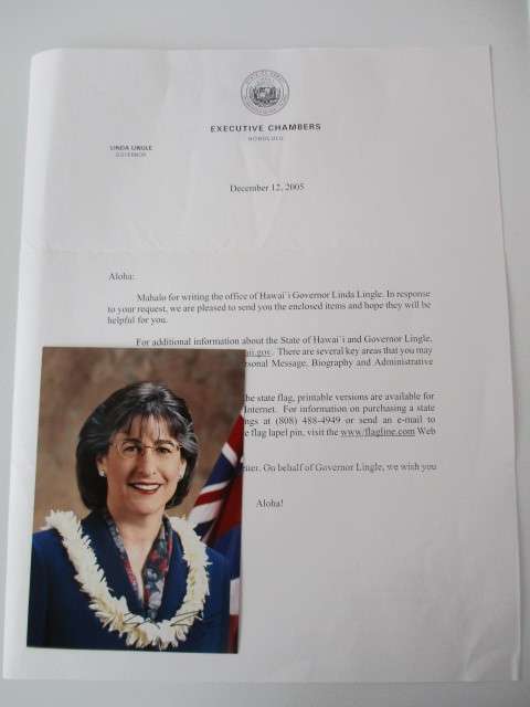 PRINTED AUTOGRAPH THE GOVERNOR OF HAWAI LINDA LINGLE