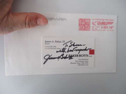 AUTOGRAPHED / SIGNED - JAMES BAKER FORMER SEC OF STATE USA