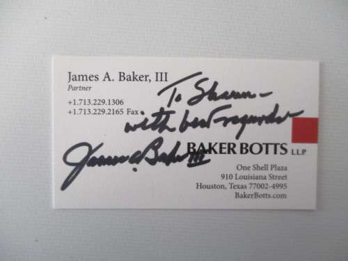 AUTOGRAPHED / SIGNED - JAMES BAKER FORMER SEC OF STATE USA
