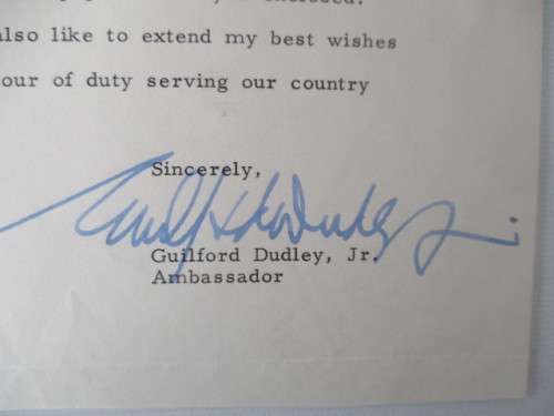 AUTOGRAPHED / SIGNED - GUILFORD DUDLEY JR SIGNED LETTER  1970