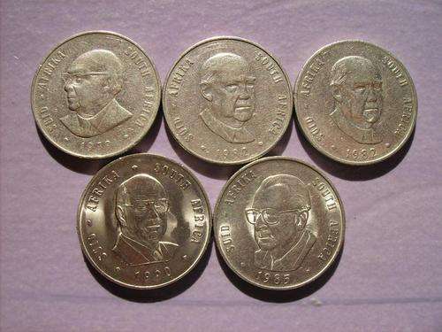 5 Old  One Rand coins with Presidents heads