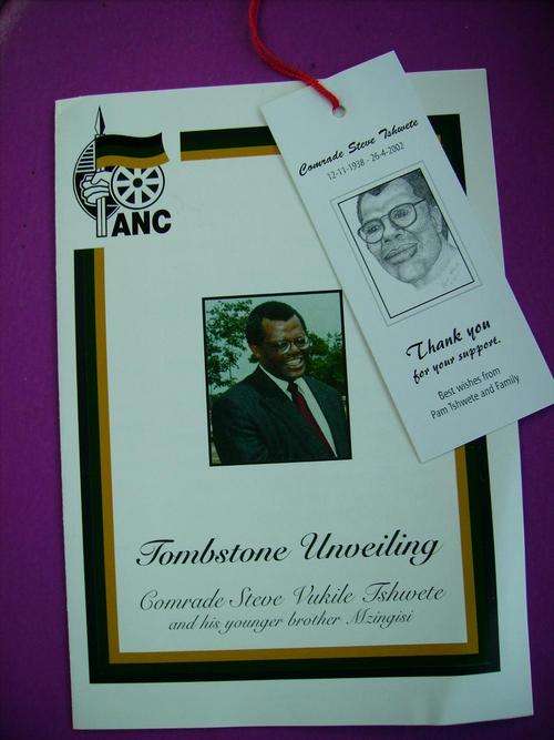 Tombstone unveiling Comrade Steve Vikile Tswhwete programme very collectable !!!!