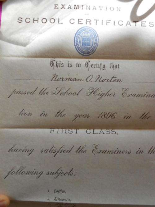 Examination School certificate University of the Cape of Good Hope 1896