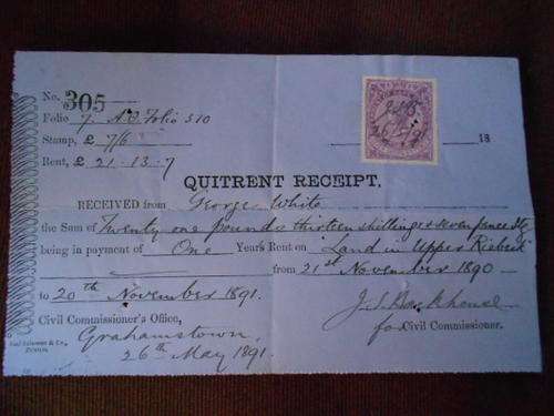 Antique Quitrent Receipt 1890 with lovely Queen Vic stamp