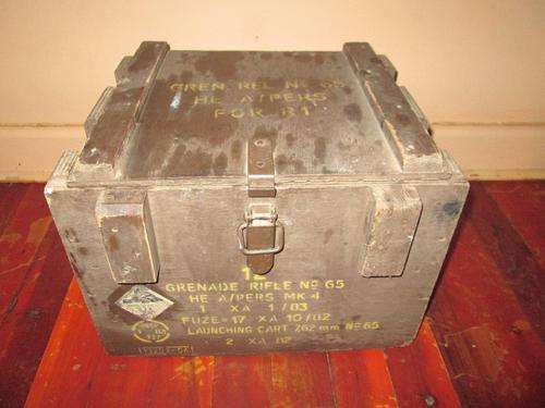 Military wooden box for R1 rifle parts and Gren Rifle see below