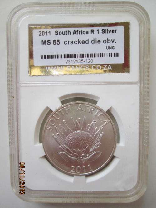 2011 South Africa R1 silver graded MS 65 cracked die obv. UNC