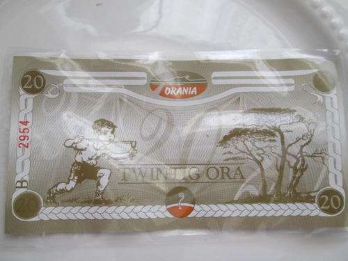 Bank Note from Orania the ORA  Twenty ora  min condition sealed in plastic