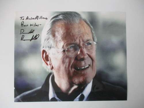 AUTOGRAPHED / SIGNED -  DONALD RUMSFELD FORMER SECRETARY OF STATE  A4 SIZE