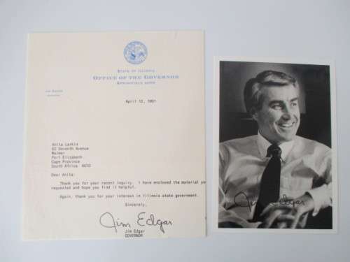 AUTOGRAPHED / SIGNED - JIM EDGAR FOR USA GOVERNOR AND LETTER