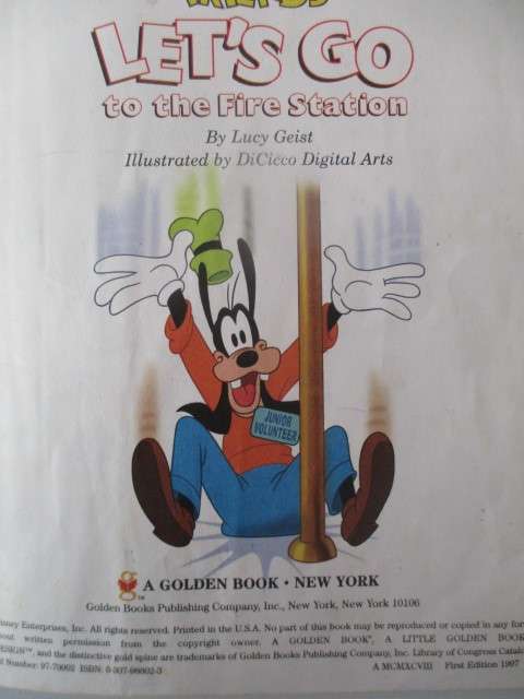 A LITTLE GOLDEN BOOK  - MICKEY AND FRIENDS LETS GO TO THE FIRE STATION  1997