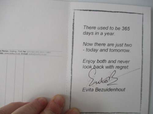 AUTOGRAPHED / SIGNED - PIETER DIRK UYS AS EVITA  SIGED CARD