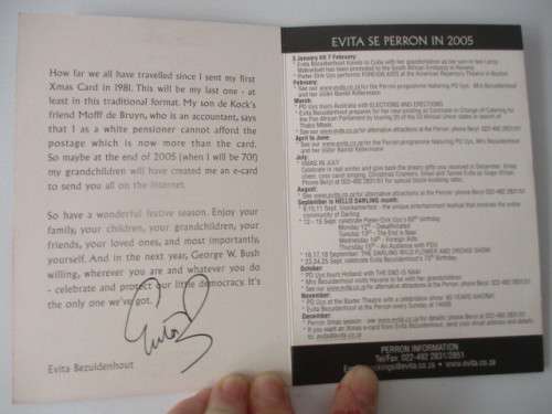 AUTOGRAPHED / SIGNED - PIETER DIRK UYS AS EVITA  SIGNED CARD 2004