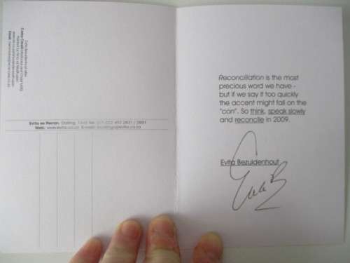 AUTOGRAPHED / SIGNED - PIETER DIRK UYS AS EVITA  SIGNED CARD