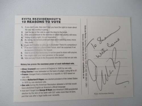 AUTOGRAPHED / SIGNED - PIETER DIRK UYS AS EVITA  SIGNED CARD