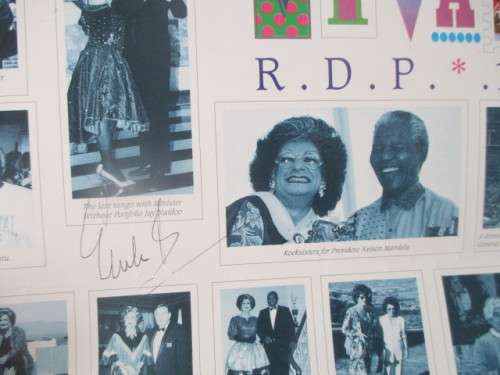 AUTOGRAPHED / SIGNED - PIETER DIRK UYS AS EVITA  SIGNED CARD -  NOTE MANDELA