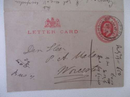 ANTIQUE LETTER CARD  GRAN OF TINIE VORSTER FROM THE CAPE COLONY 1912