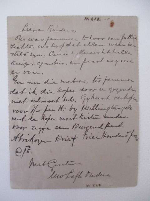 ANTIQUE LETTER CARD  GRAN OF TINIE VORSTER FROM THE CAPE COLONY 1912