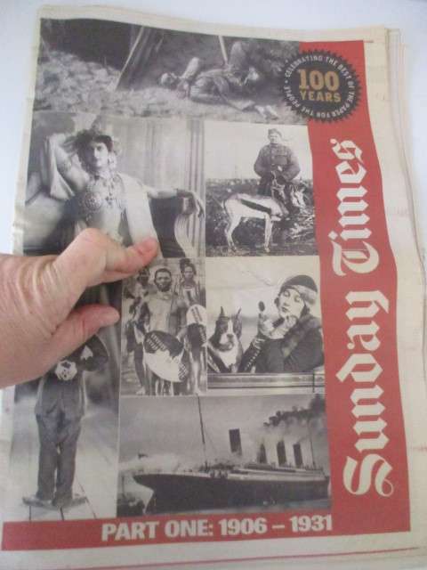 VINTAGE NEWSPAPER -  100 YEARS -  SUNDAY TIMES 1906-1931