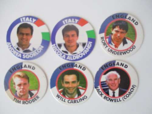 VINTAGE RUGBY TAZOS - ITALY & ENGLAND 6 PIECES - ARLENCO 95 WORLD CUP