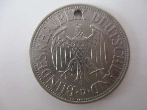 GERMANY - 1 DEUTSCHE MARK 1956  - SMALL HOLE IN COIN