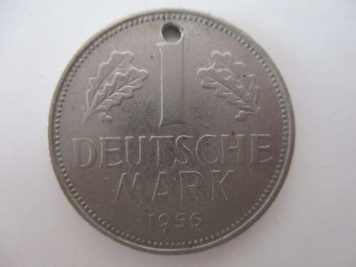 GERMANY - 1 DEUTSCHE MARK 1956  - SMALL HOLE IN COIN