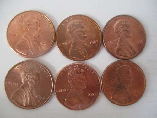 AMERICA LOT OF  6 1c  COINS -  1995 -  1997 -  2007 -  1985 -  1983 -  1996