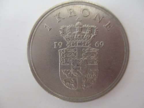 DENMARK - 1 KRONE - 1969 - LOVELY DETAILED COIN
