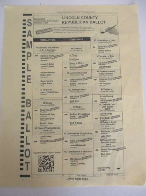 USA SAMPLE BALLOT REPUBLICAN DONALD TRUMP AND BIDEN