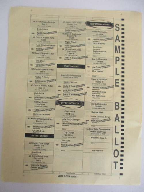 USA SAMPLE BALLOT REPUBLICAN DONALD TRUMP AND BIDEN