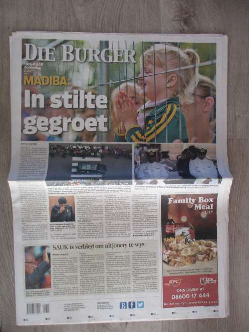 NEWSPAPER INSERT MANDELA - DIE BURGER - MADIBA IN STILTE GEROET - 2013