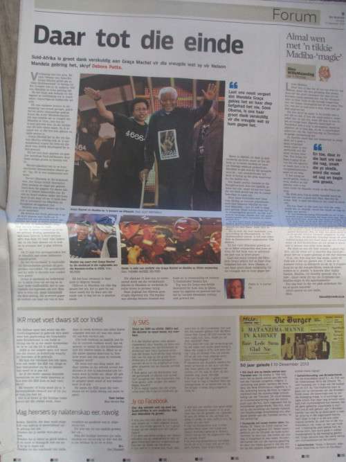 KOERANT DIE BURGER - MANDELA - DIE GROOT TOTSIENS - 2013