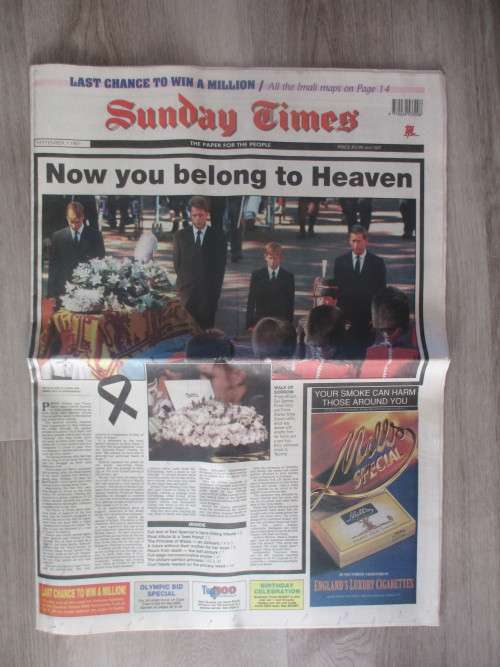 NEWSPAPER - SUNDAY TIMES - PRINCESS DIANA - NOW YOU BELONG TO HEAVEN 1997