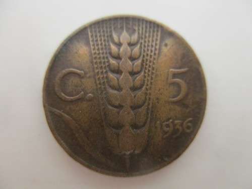 ITALY  5 CENTESIMI  1936 LOVELY COIN