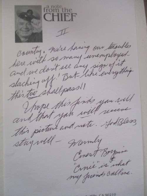 AUTOGRAPHED/ SIGNED - ERNEST BORGNINE HAND  WRITTEN LETTER AND COLLECTOR PHOTO A4 SIZE