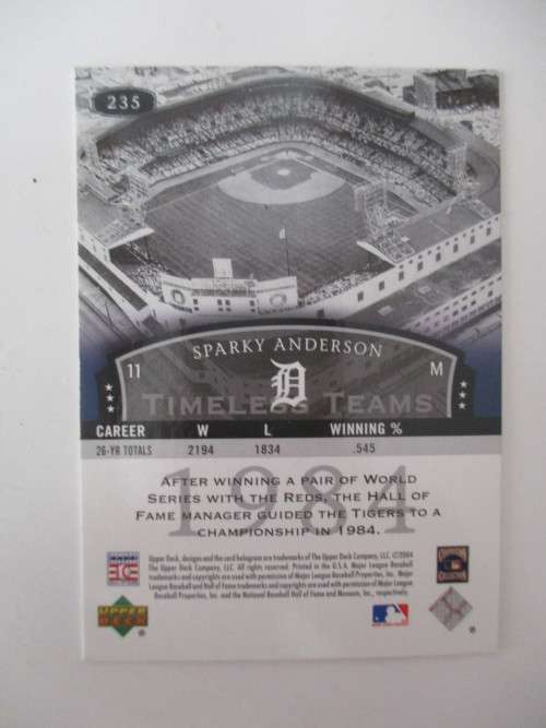AUTOGRAPHED / SIGNED - SPARKY ANDERSON - LEGENDS SIGNED BASEBALL CARD