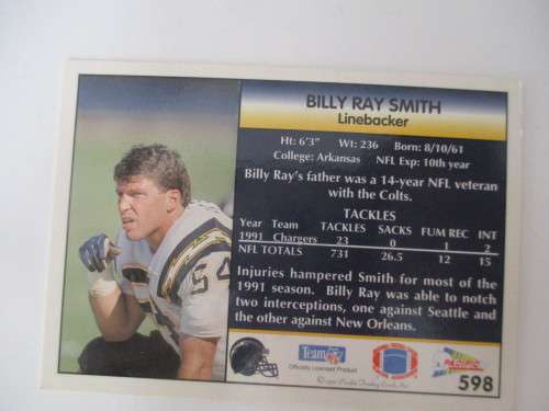 SIGNED / AUTOGRAPHED -  AMERICAN FOOT BALL CARD BILLY RAY SMITH
