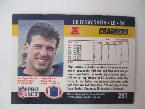 AUTOGRAPHED / SIGNED - BILLY RAY SMITH CHARGERS  SIGNED CARD