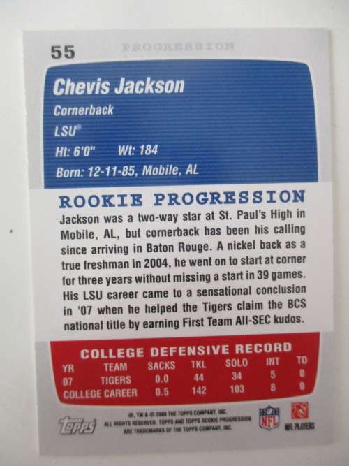 AUTOGRAPHED / SIGNED - CHEVIS JACKSON  SIGNED FOOTBALL CARD