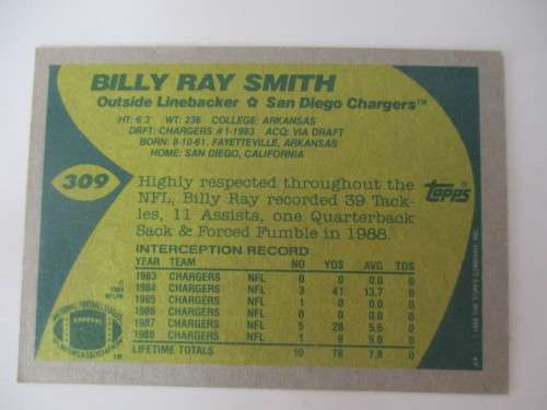 AUTOGRAPHED / SIGNED - BILLY RAY SMITH CHARGERS  SIGNED CARD
