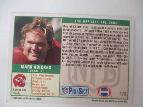 AUTOGRAPHED / SIGNED - MARK ADICKES  - SIGNED USA FOOT BALL CARD