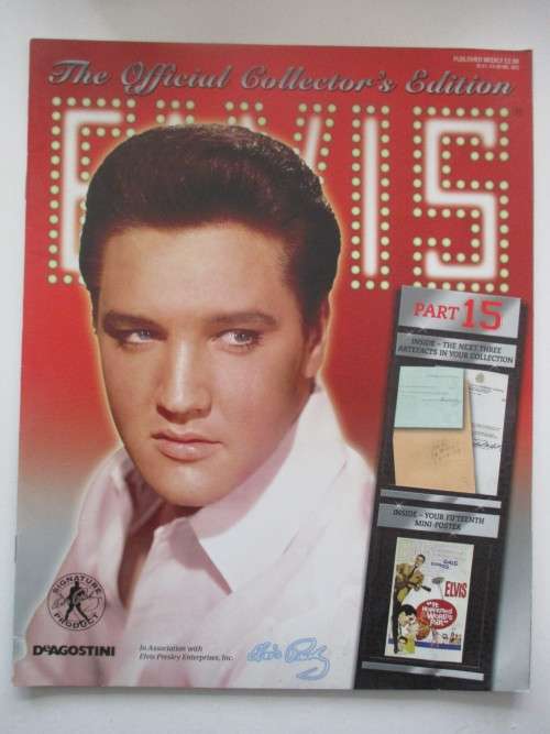 MINI ELVIS POSTER AND 3 COLLECTOR REPLICA ITEMS FROM ELVIS AND MAGAZINE